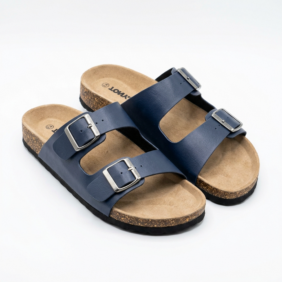 Sandales Homme Doubles Brides à Boucles Métalliques – Importées d'Espagne 🇪🇸 – Bleu