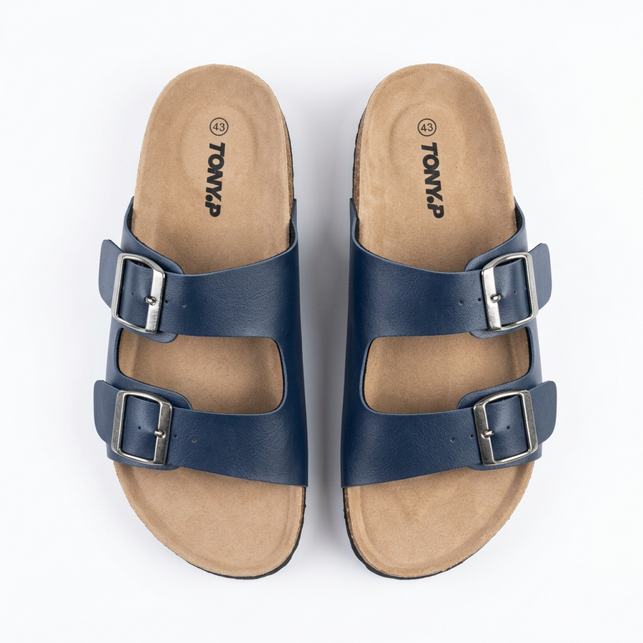 Sandales Homme Doubles Brides à Boucles Métalliques – Importées d'Espagne 🇪🇸 – Bleu