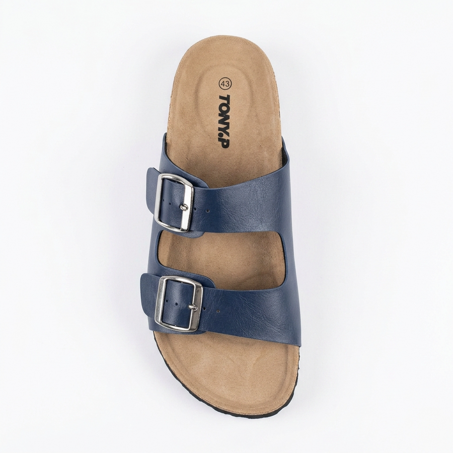 Sandales Homme Doubles Brides à Boucles Métalliques – Importées d'Espagne 🇪🇸 – Bleu