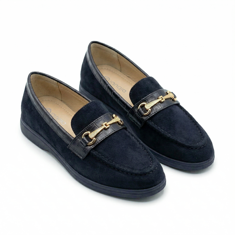 Mocassin Femme Noir Touche Croco – Importé d’Espagne 🇪🇸