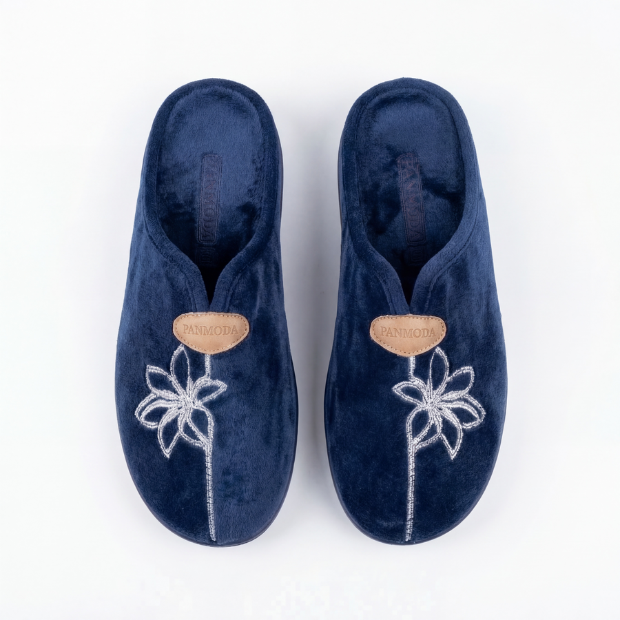 Pantoufles Femme Hiver Confort Bleu Marine Velours – Importées d’Espagne