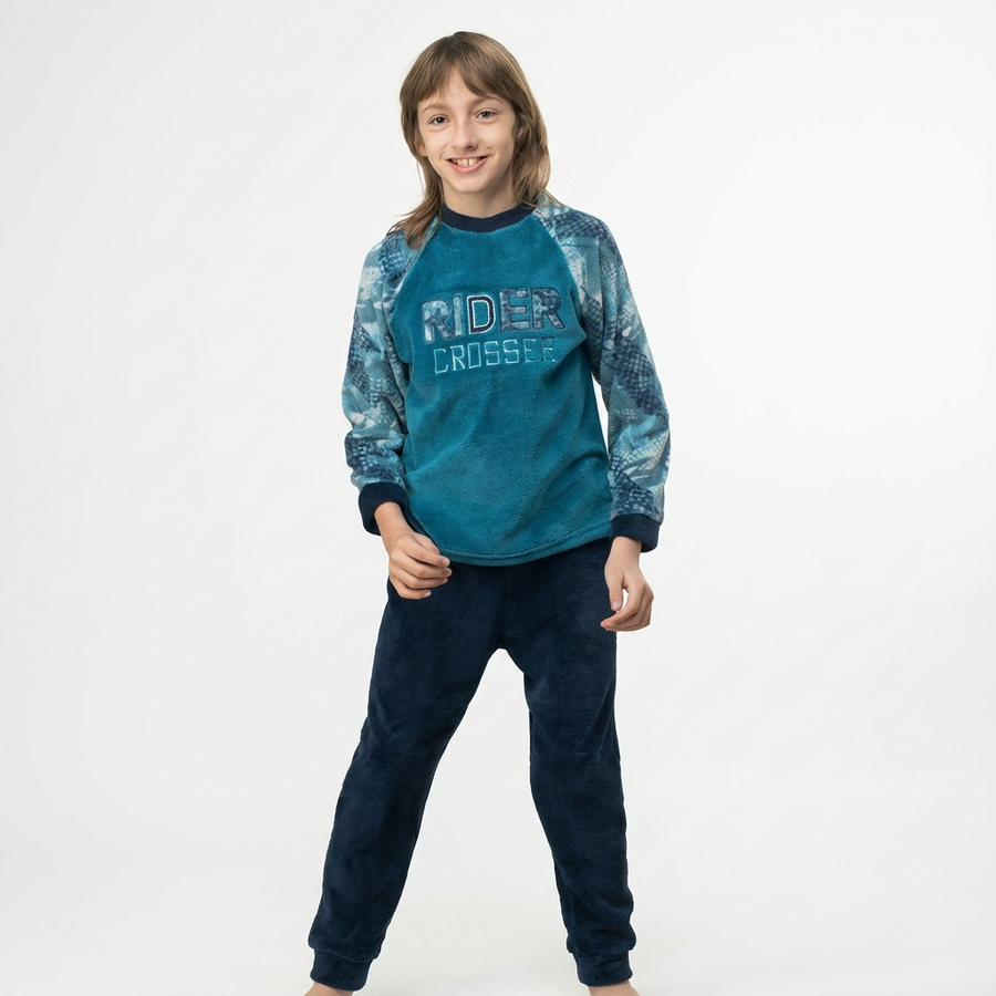 Pyjama Garçon Polaire « RIDER CROSSER » – Fabriqué en Espagne 🇪🇸