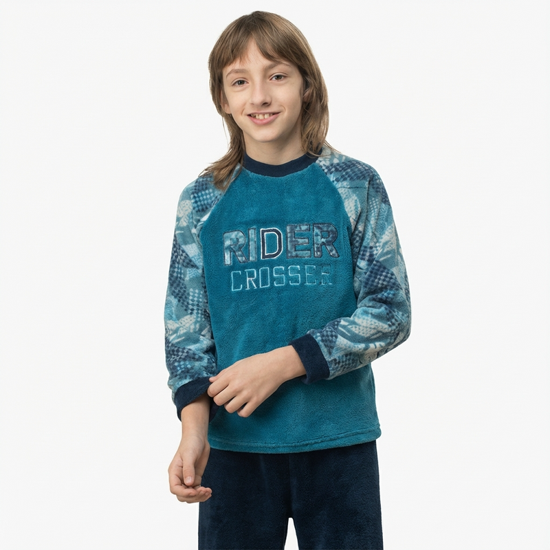 Pyjama Garçon Polaire « RIDER CROSSER » – Fabriqué en Espagne 🇪🇸