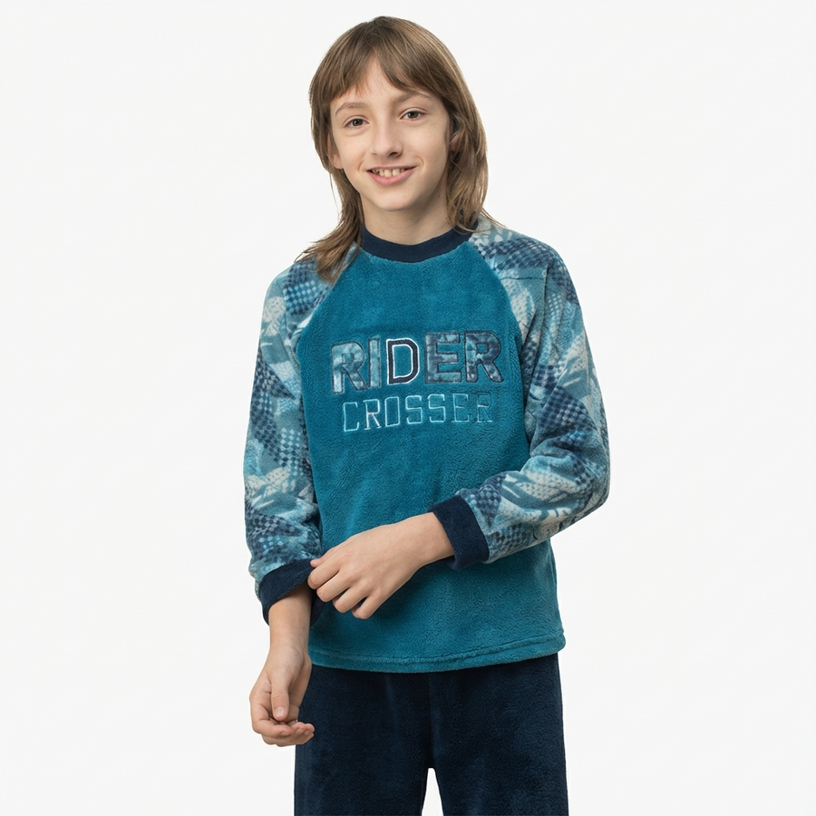 Pyjama Garçon Polaire « RIDER CROSSER » – Fabriqué en Espagne 🇪🇸
