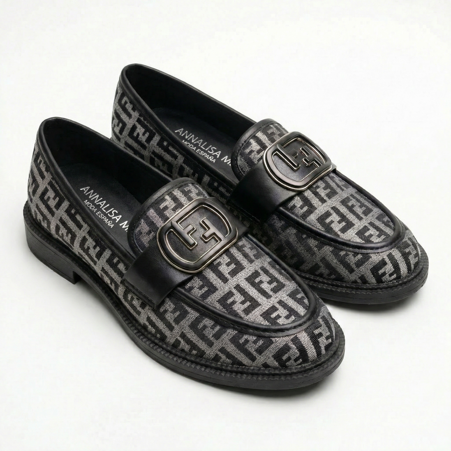 Mocassins Femme Gris & Noir – Fabriqué en Espagne 🇪🇸