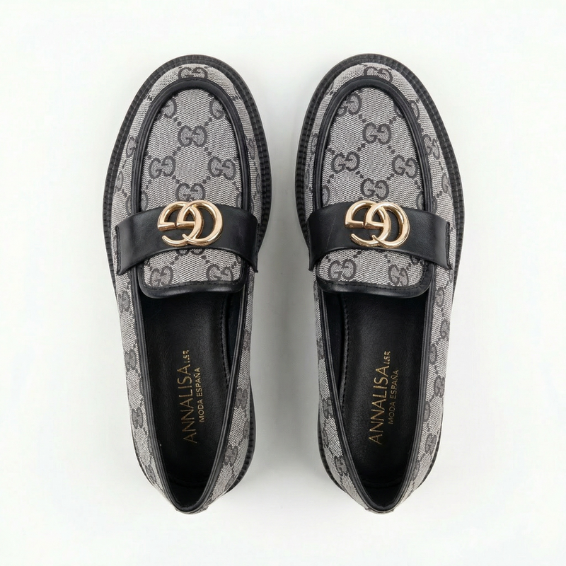 Mocassins Femme Gris & Noir – Fabriqué en Espagne 🇪🇸