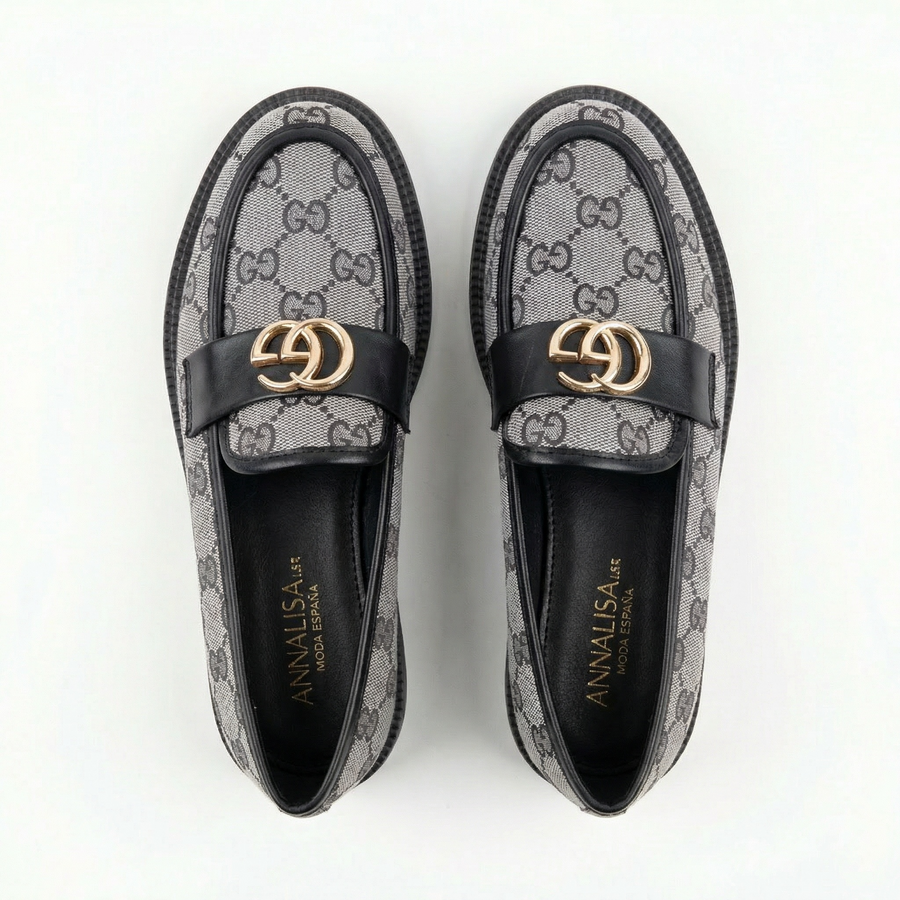 Mocassins Femme Gris & Noir – Fabriqué en Espagne 🇪🇸