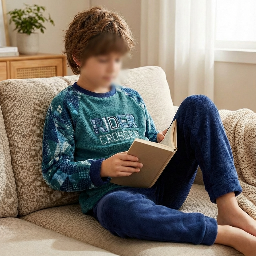 Pyjama Garçon Polaire « RIDER CROSSER » – Fabriqué en Espagne 🇪🇸