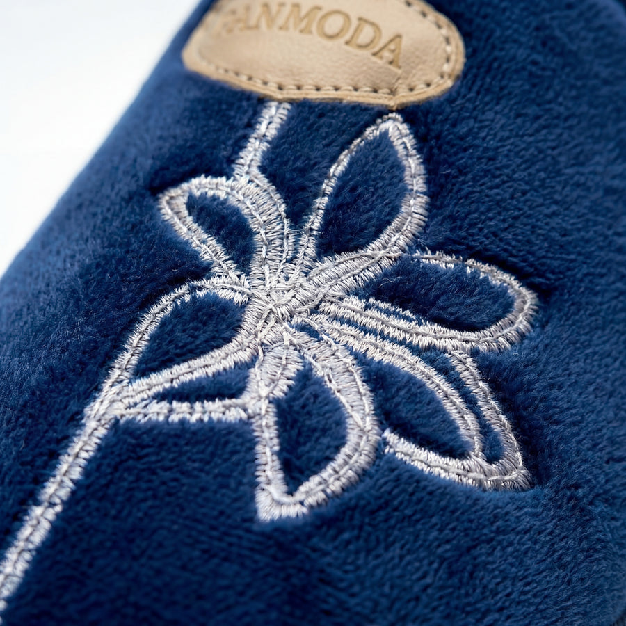 Pantoufles Femme Hiver Confort Bleu Marine Velours – Importées d’Espagne