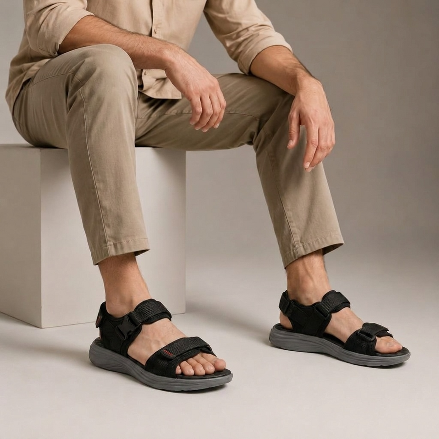 Sandale Sport Homme Double Velcro Boucle Clip - Importees d'Espagne 🇪🇸 - Noir