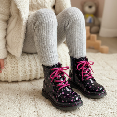 Bottines Fille Noires Motifs Cœurs – Importées d’Espagne 🇪🇸