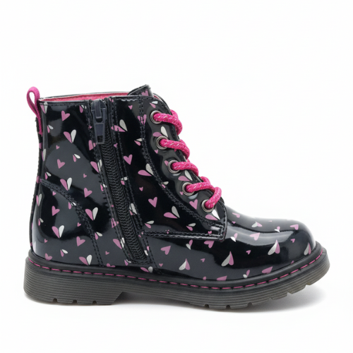 Bottines Fille Noires Motifs Cœurs – Importées d’Espagne 🇪🇸