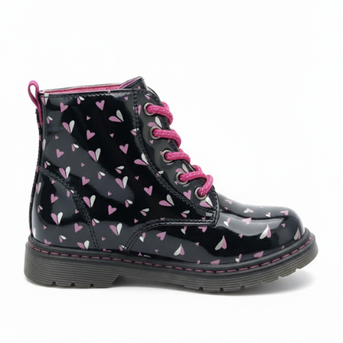 Bottines Fille Noires Motifs Cœurs – Importées d’Espagne 🇪🇸