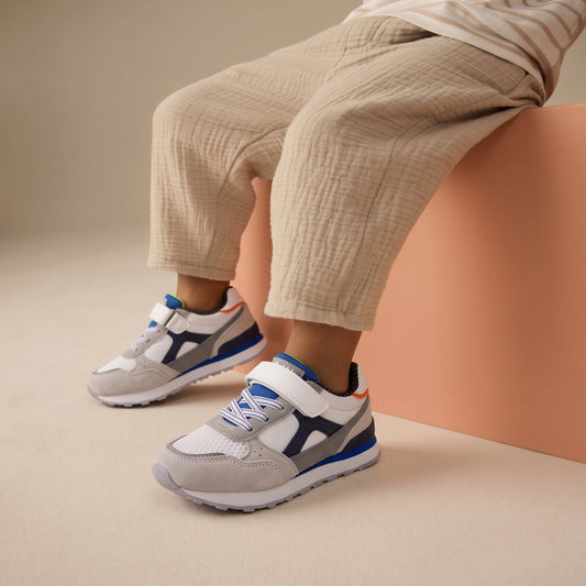Baskets Garçon Rétro Runner – Bubble – Importées d’Espagne 🇪🇸 – Blanc & Gris