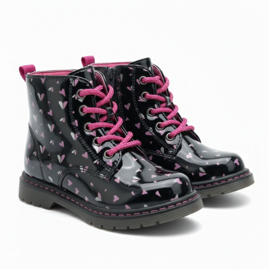 Bottines Fille Noires Motifs Cœurs – Importées d’Espagne 🇪🇸