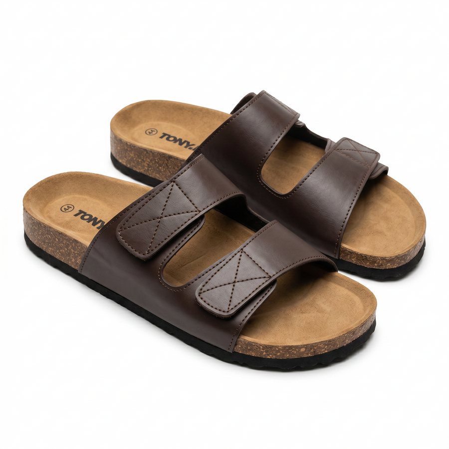 Sandales Homme Doubles Brides Ajustables – Importées d’Espagne 🇪🇸 – Marron