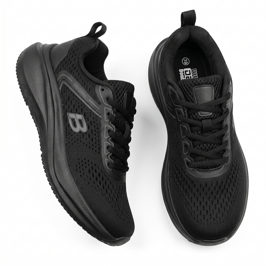 Sneakers Femme Sport – Double Memory Wide Fit – Importées d’Espagne 🇪🇸 – Noir