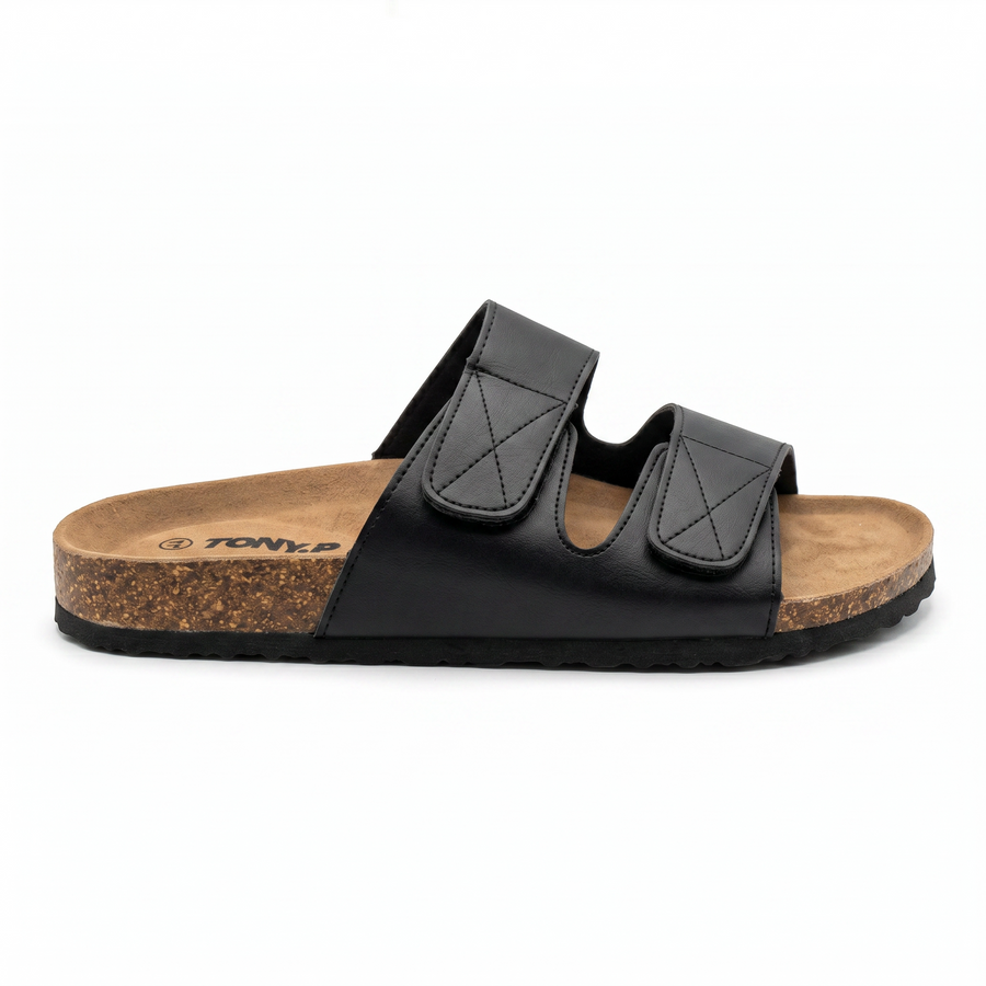 Sandales Homme Doubles Brides Ajustables – Importées d’Espagne 🇪🇸 – Noir