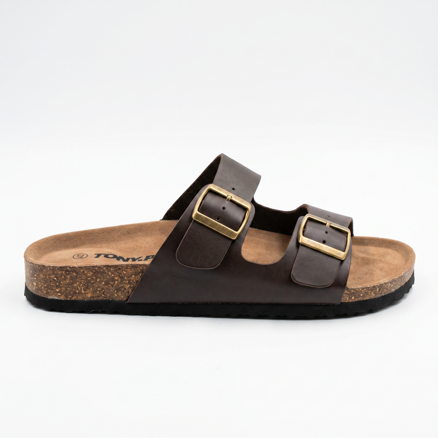 Sandales Homme Doubles Brides à Boucles Métalliques – Importées d’Espagne 🇪🇸 – Marron