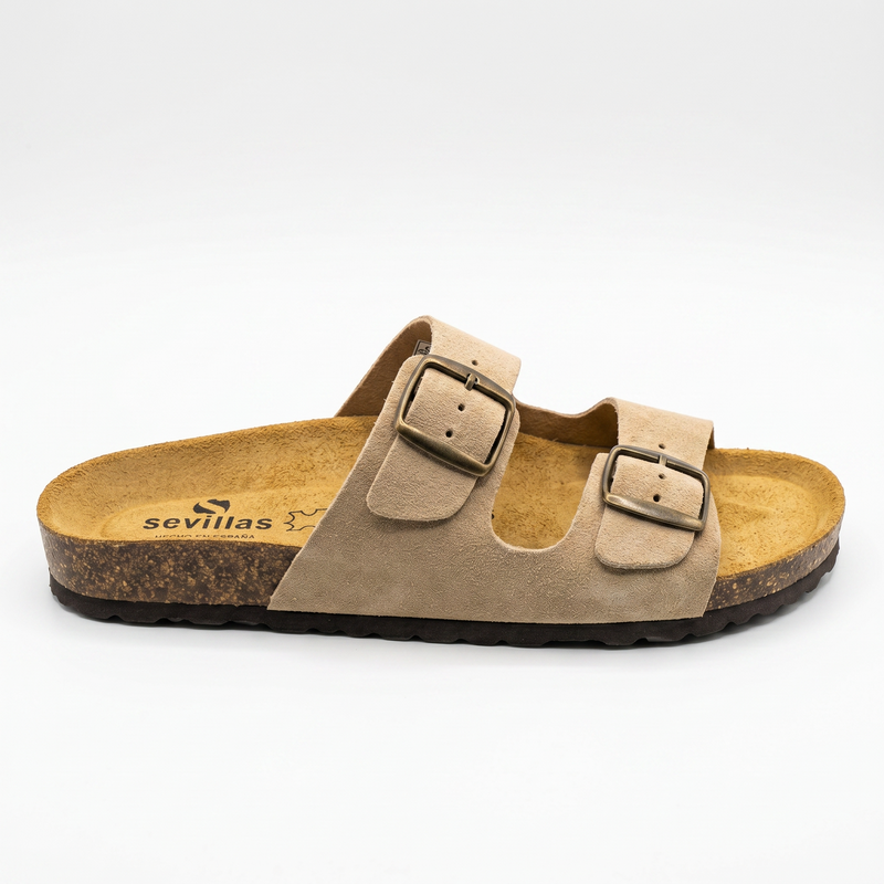 Sandales Homme Beige Doubles à Boucles Métalliques – Fabriquées en Espagne 🇪🇸
