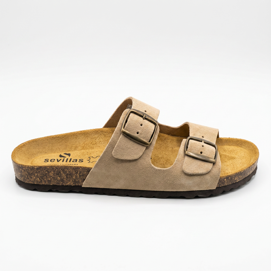 Sandales Homme Beige Doubles à Boucles Métalliques – Fabriquées en Espagne 🇪🇸