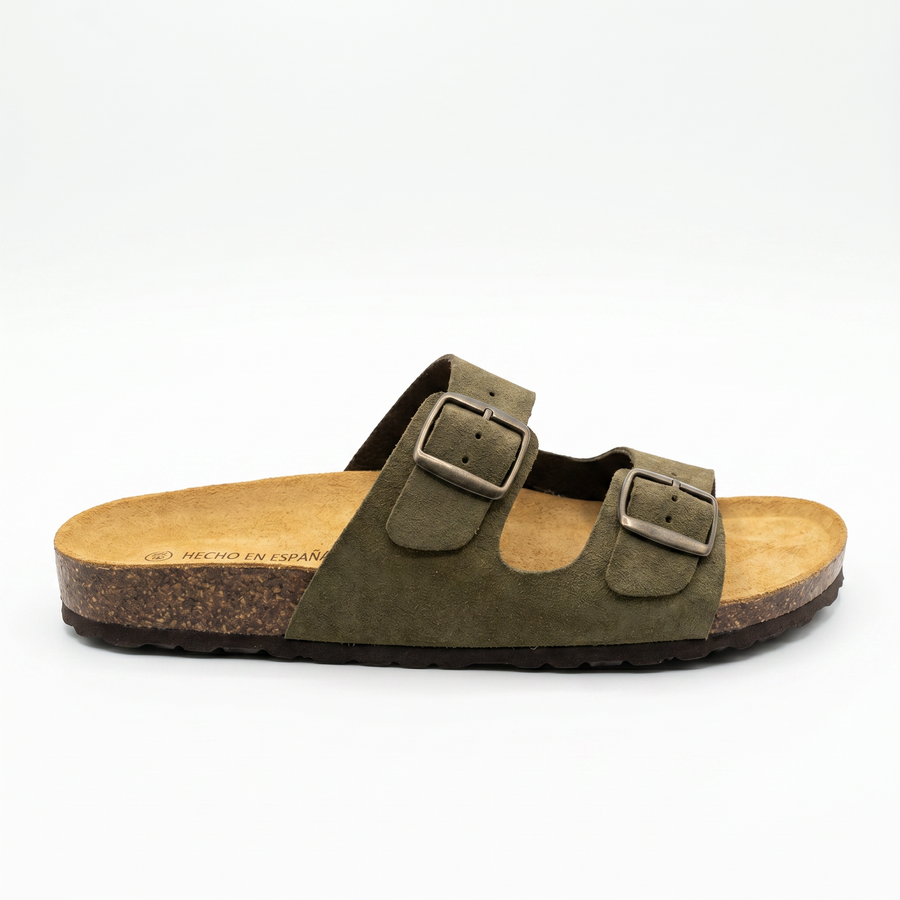 Sandales Homme Kaki Doubles à Boucles Métalliques – Fabriquées en Espagne 🇪🇸