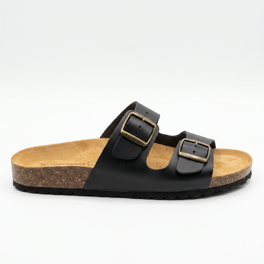 Sandales Homme Noir Doubles à Boucles Métalliques – Fabriquées en Espagne 🇪🇸