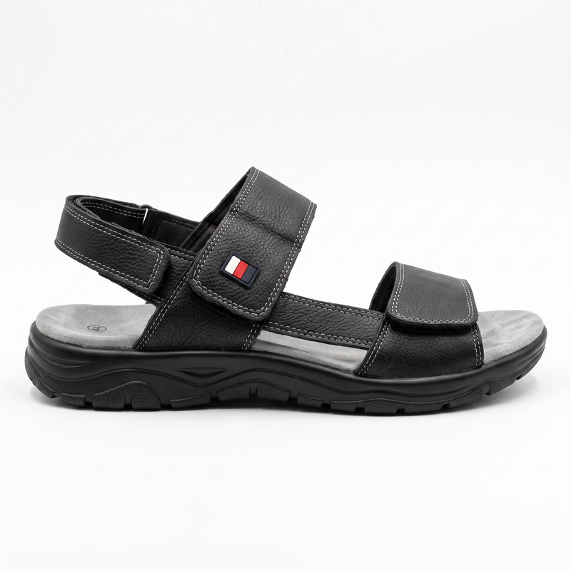 Sandales Homme Noires Doubles Brides à Scratch – Importées d’Espagne 🇪🇸
