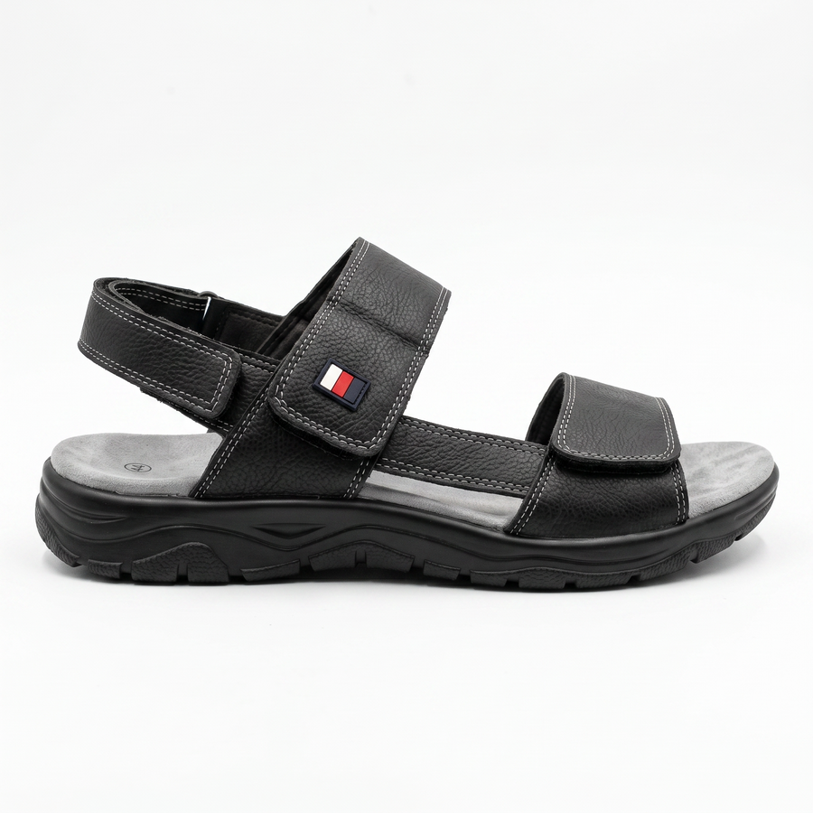 Sandales Homme Noires Doubles Brides à Scratch – Importées d’Espagne 🇪🇸