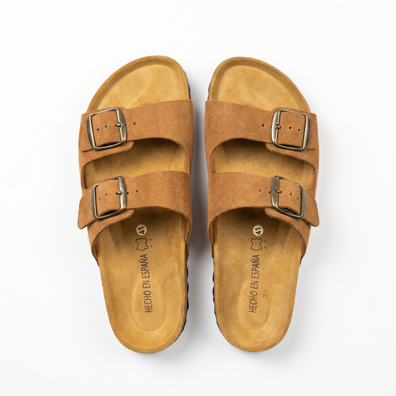 Sandales Homme Camel Doubles à Boucles Métalliques – Fabriquées en Espagne 🇪🇸