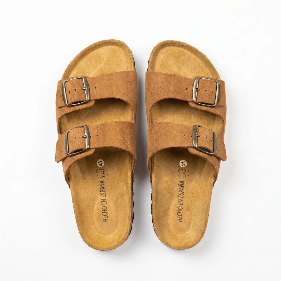 Sandales Homme Camel Doubles à Boucles Métalliques – Fabriquées en Espagne 🇪🇸
