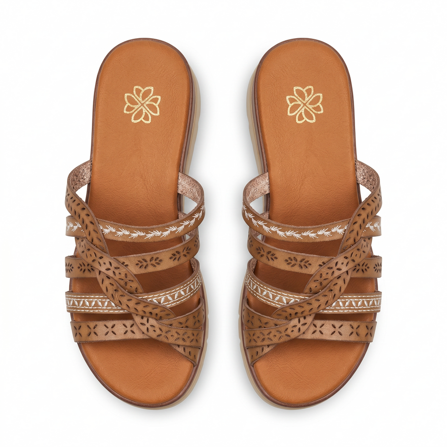 Sandales Femme Tressées Multi-Brides – Importées d'Espagne 🇪🇸 – Cognac