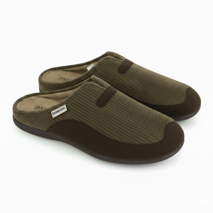 Pantoufles Homme Hiver en Tissu Côtelé Marron – Confort & Élégance Espagnole | PN247586