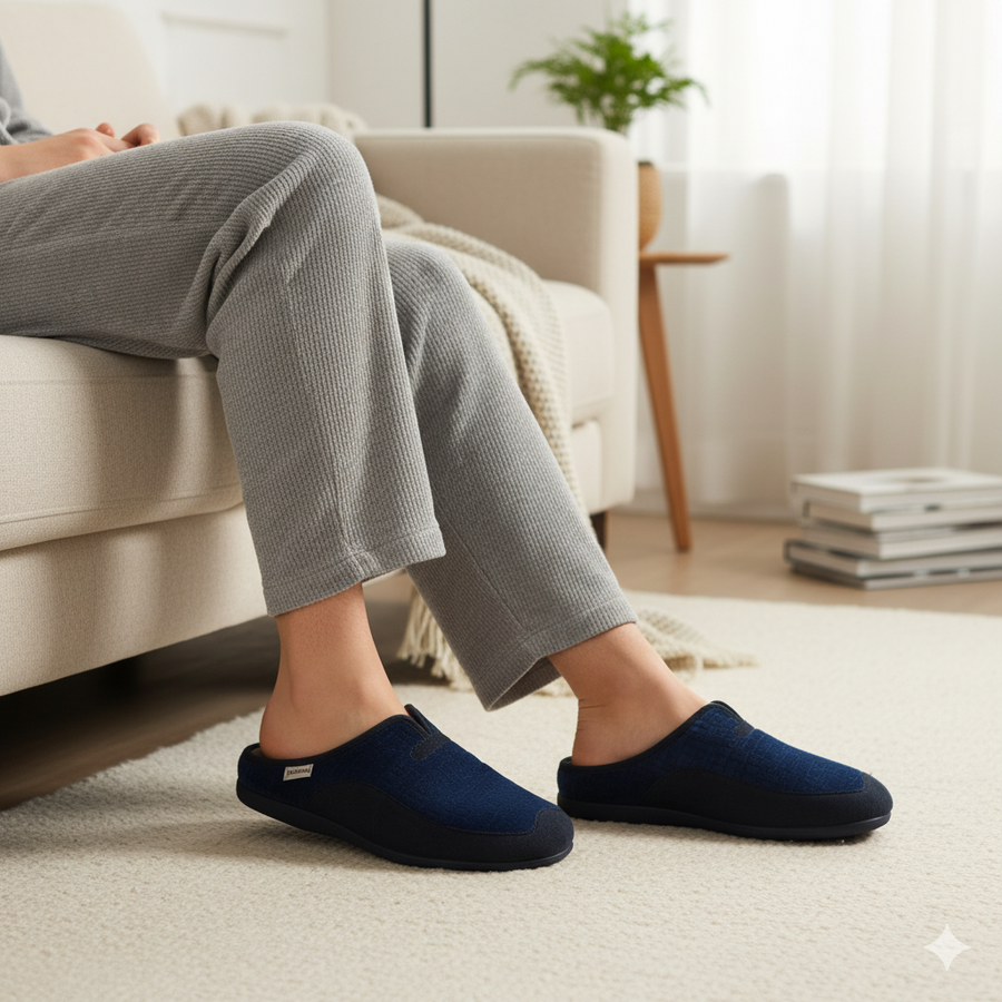 Pantoufles Homme Hiver Confort Bleu Motif – Importées d’Espagne (PN247585)