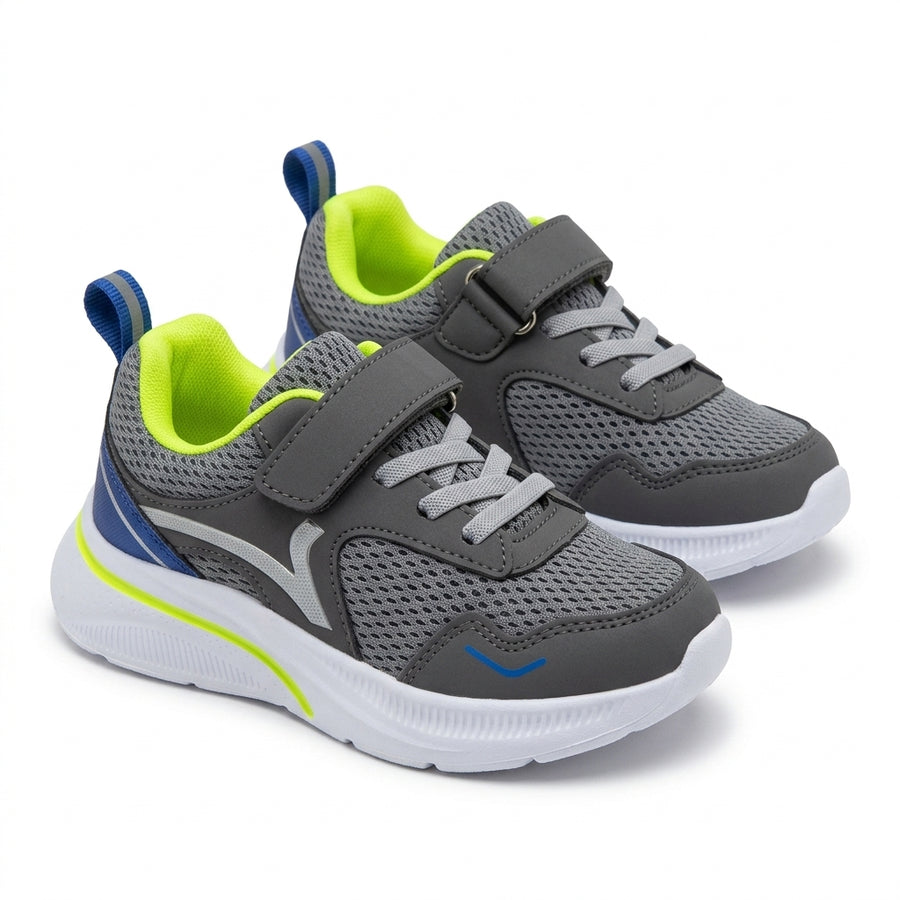Baskets Garçon Scratch DEMAX – Importées d’Espagne 🇪🇸 – Bleu & Vert Fluo , Gris
