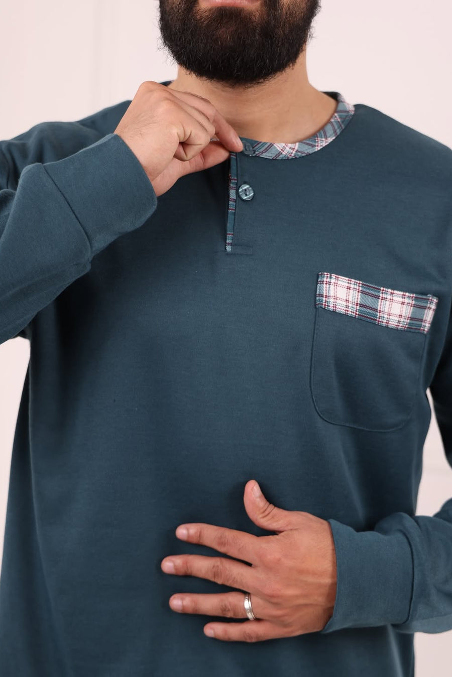 Pyjama Homme Hiver Vert Foncé & Carreaux – Coton Premium (KF 47)