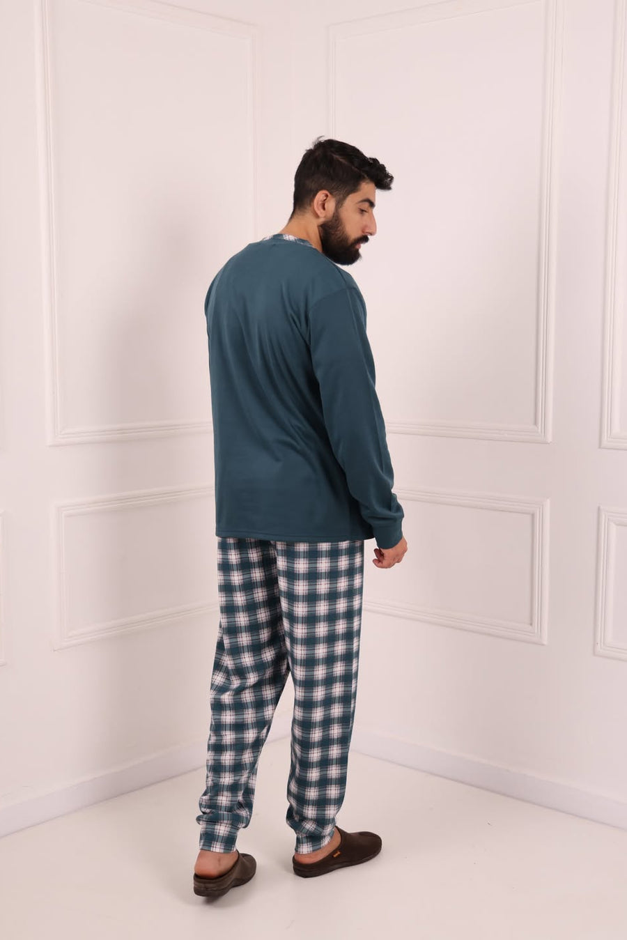 Pyjama Homme Hiver Vert Foncé & Carreaux – Coton Premium (KF 47)