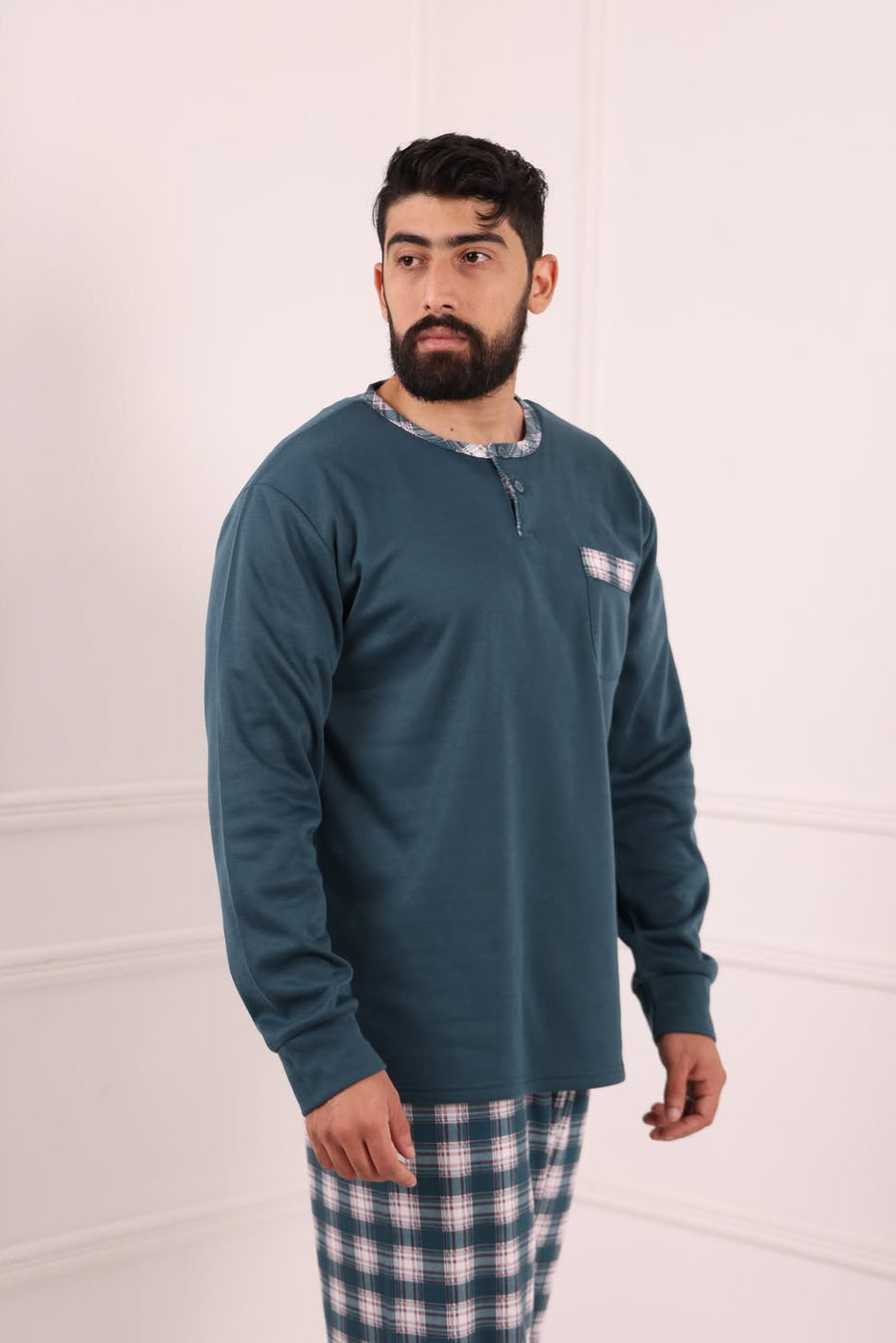 Pyjama Homme Hiver Vert Foncé & Carreaux – Coton Premium (KF 47)