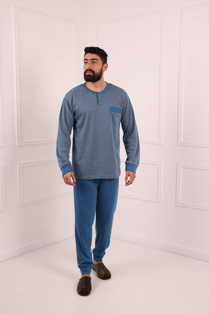 Pyjama homme coton doux bleu Maroc