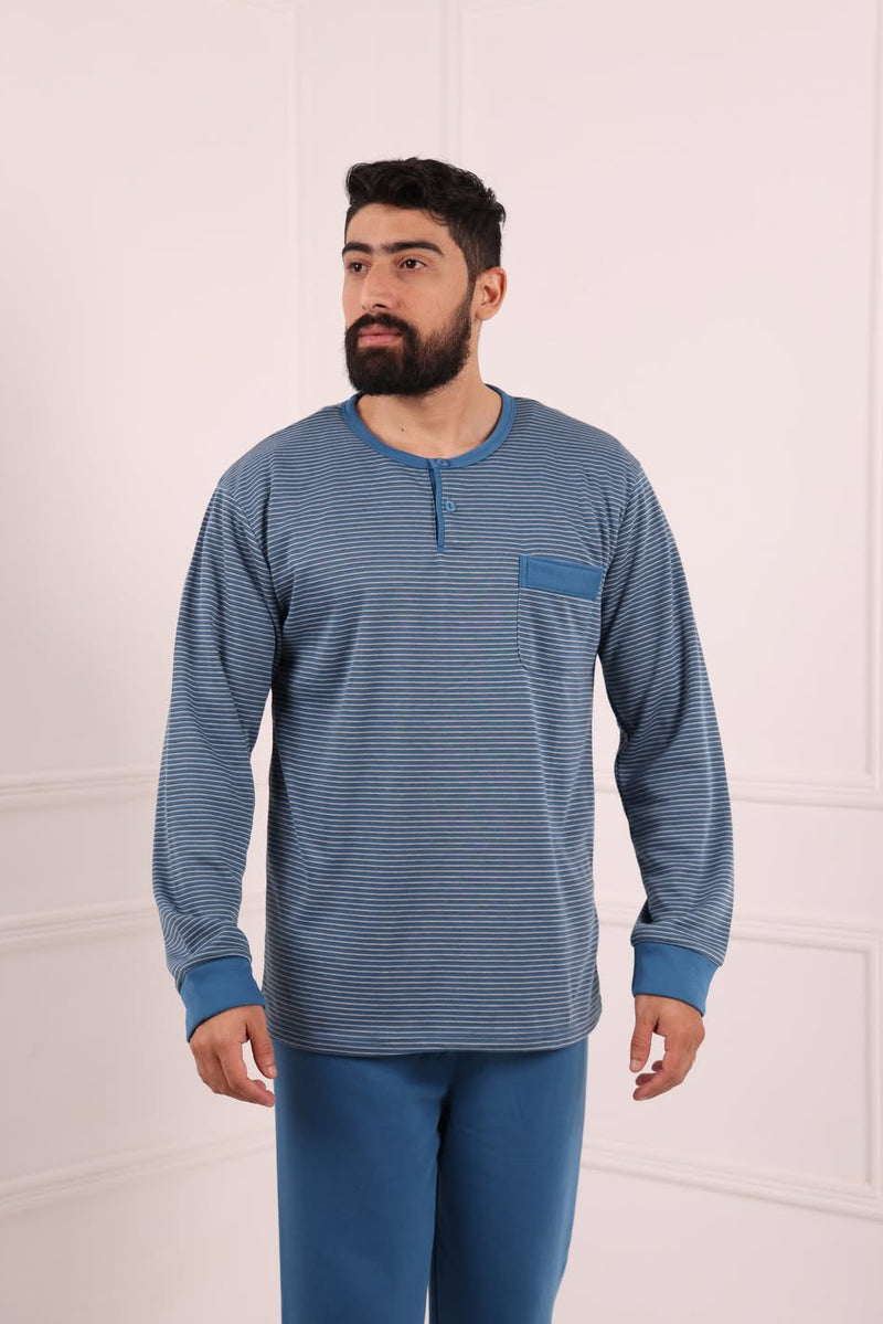 Pyjama Homme Hiver Bleu Ciel Confort & Style – Coton Premium (KF 48)