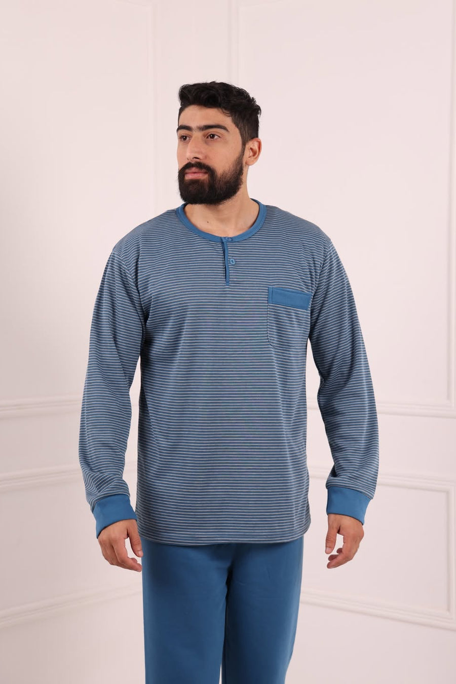 Pyjama Homme Hiver Bleu Ciel Confort & Style – Coton Premium (KF 48)