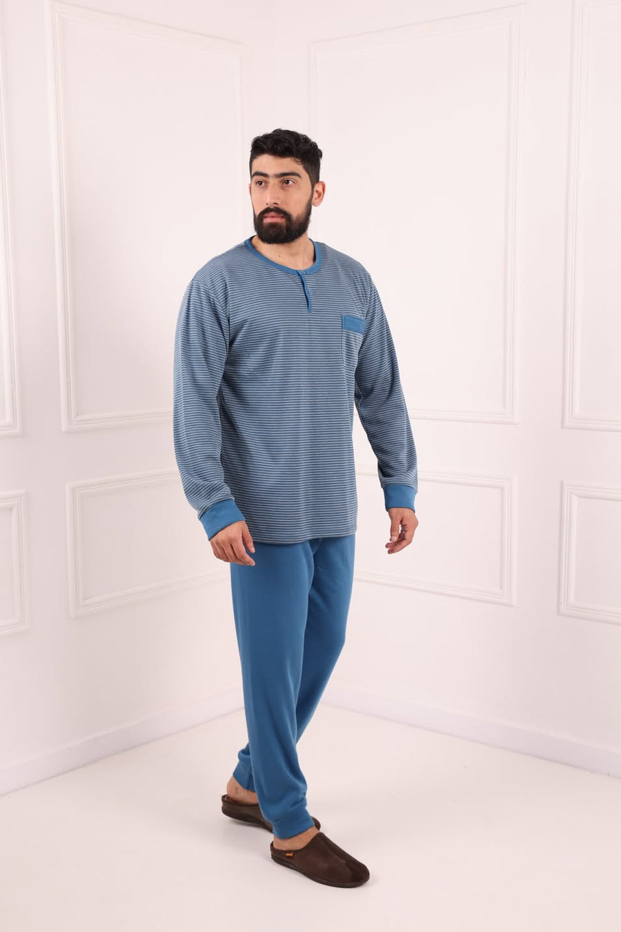 Pyjama Homme Hiver Bleu Ciel Confort & Style – Coton Premium (KF 48)