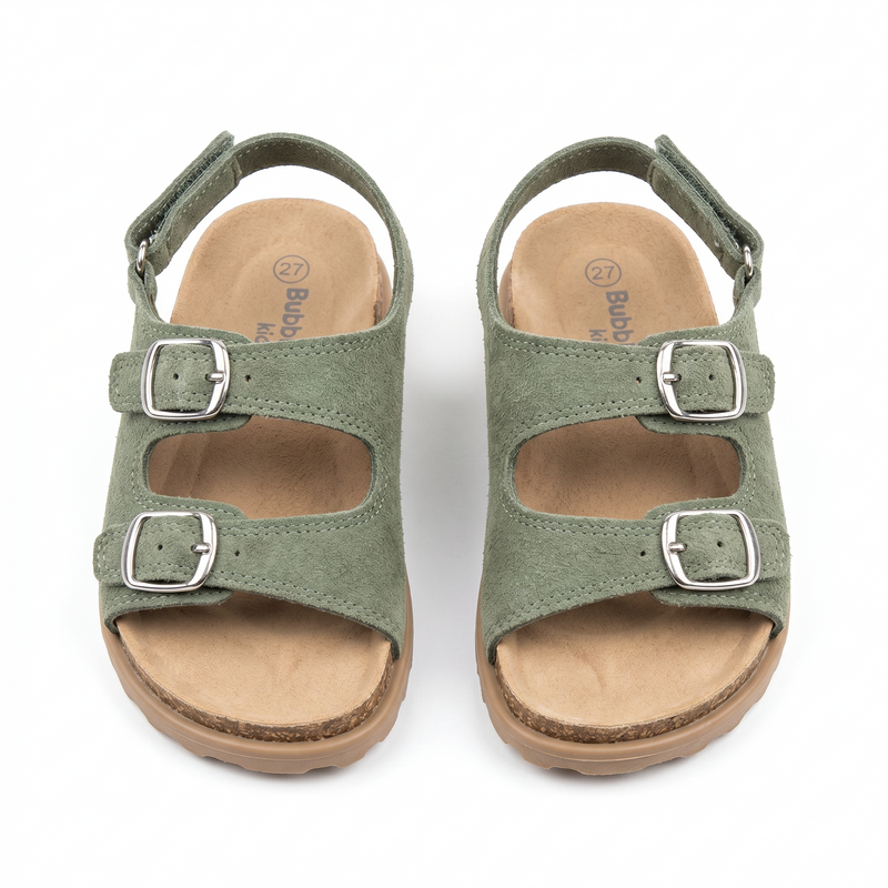 Sandales Enfant vert olive Boucles & Scratch – Importées d’Espagne 🇪🇸