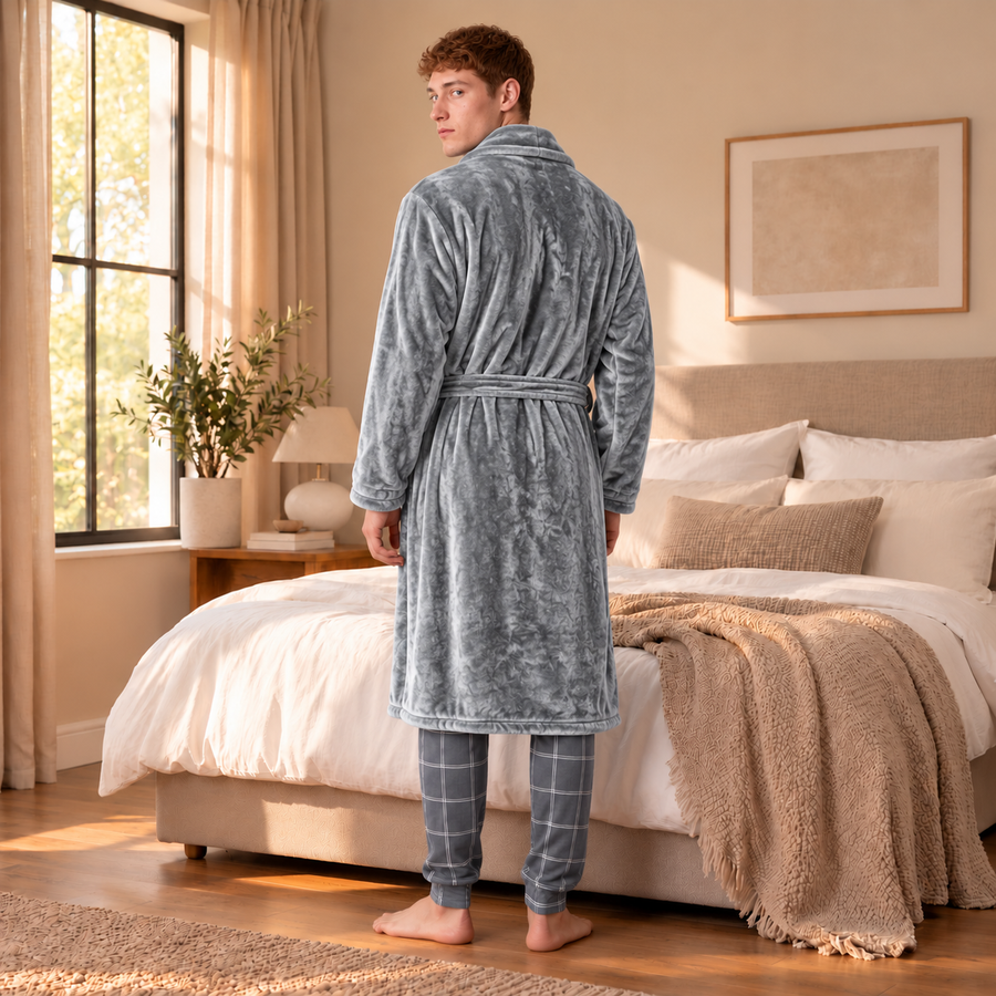 Men's Élégance Bathrobe, Warm and Soft – Silver Grey