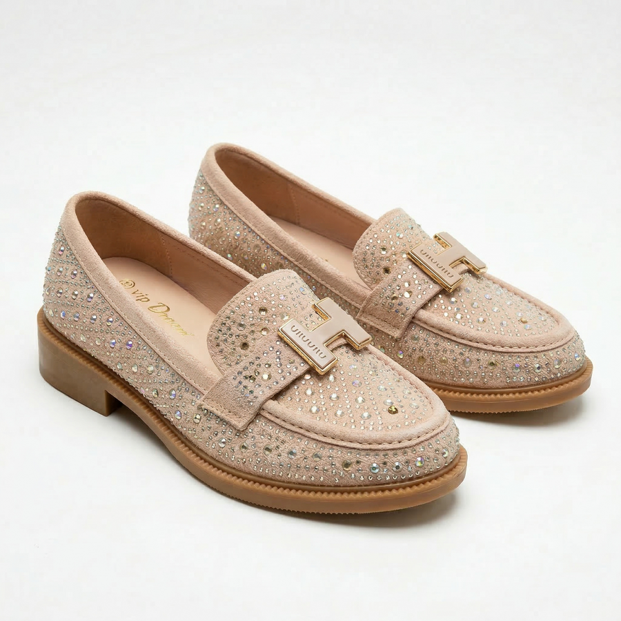 Mocassins Fille Beige à Boucle Dorée – Importés d’Espagne 🇪🇸