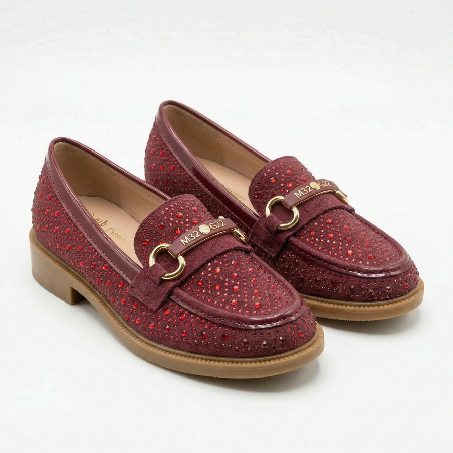 Mocassins Fille Bordeaux à Strass – Importés d’Espagne 🇪🇸