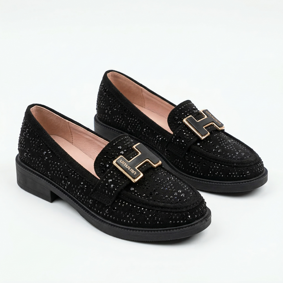 Mocassins Fille Noirs à Boucle Dorée – Importés d’Espagne 🇪🇸