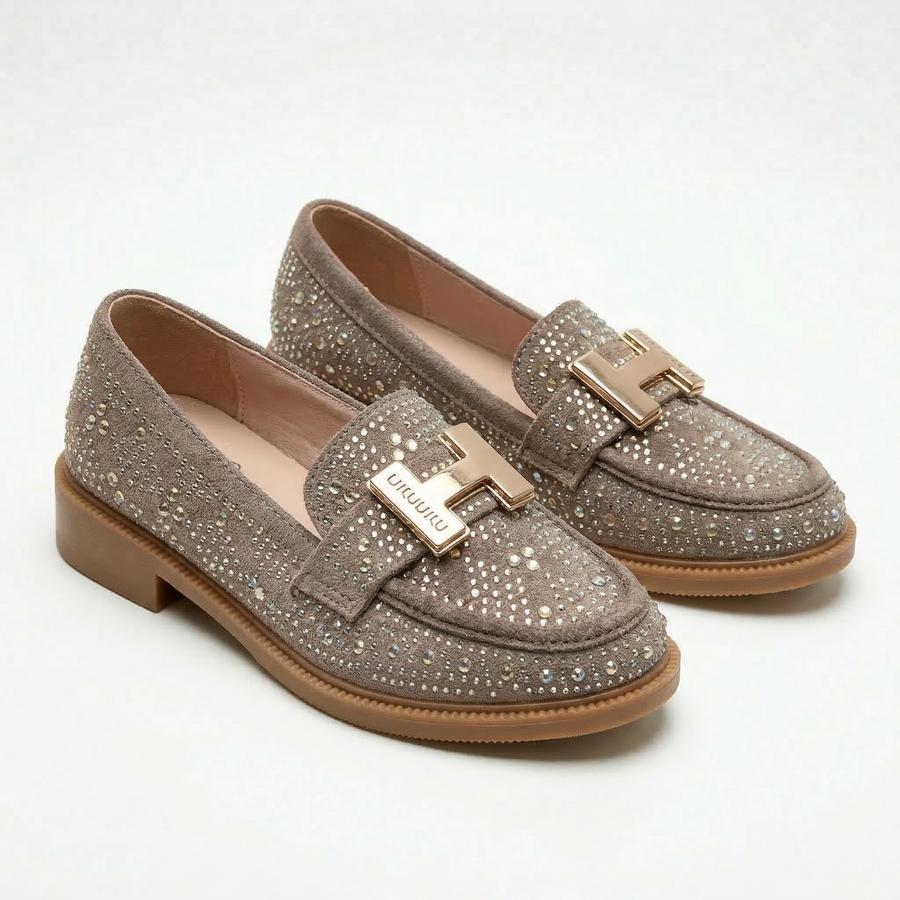 Mocassins Fille Taupe à Boucle Dorée – Importés d’Espagne 🇪🇸