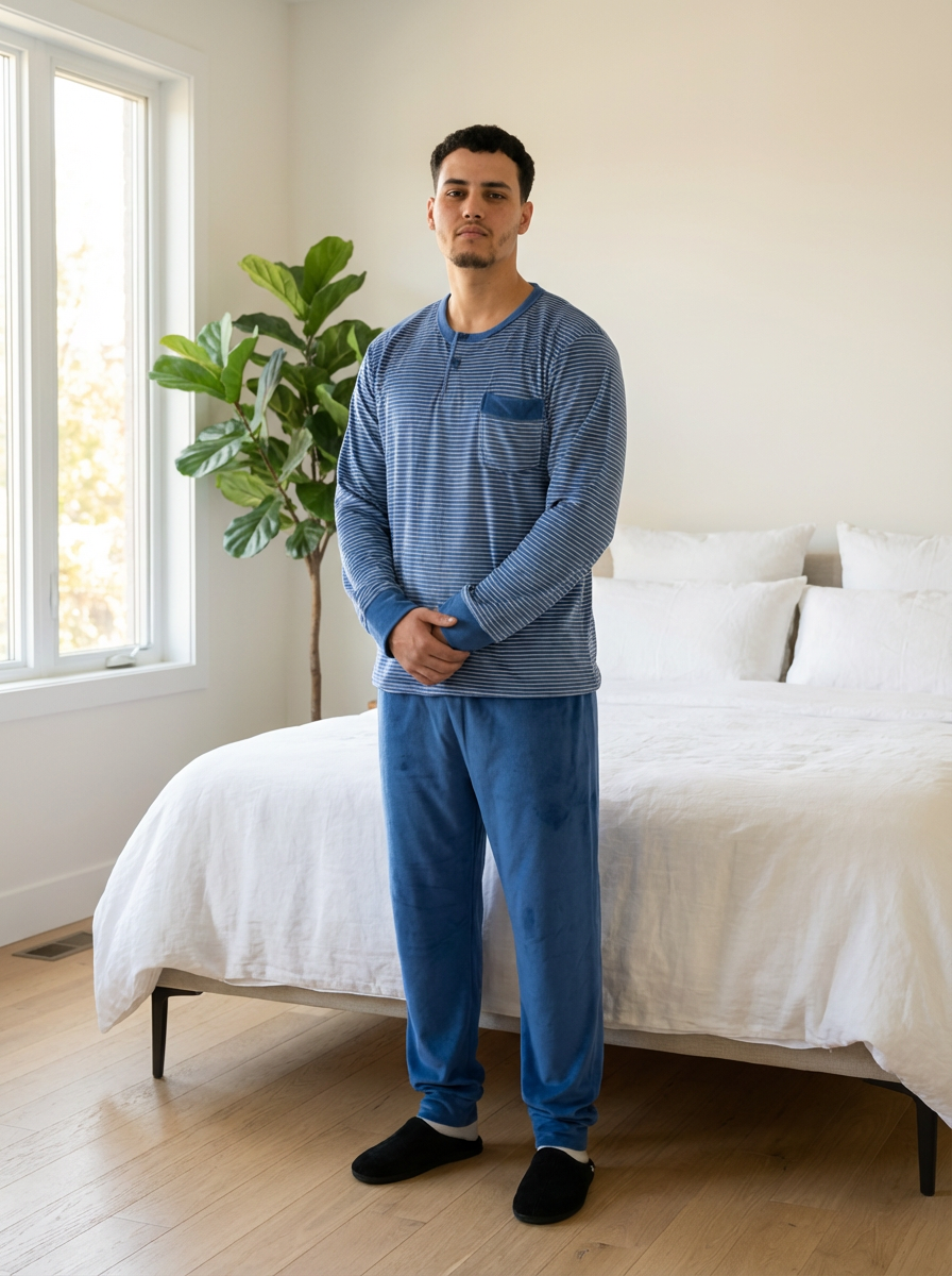 Pyjama Homme Hiver Bleu – Confort & Style (KF 49)