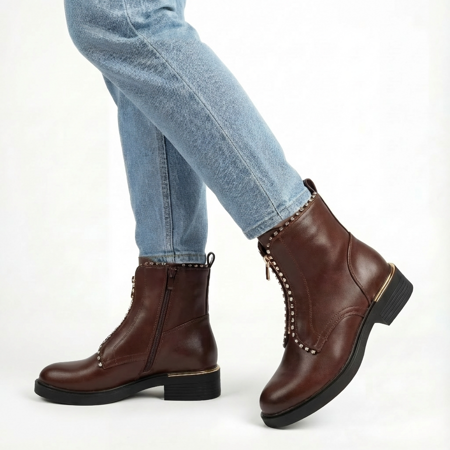 Bottines Femme en Cuir Marron Chocolat à Zip – Importées d’Espagne 🇪🇸